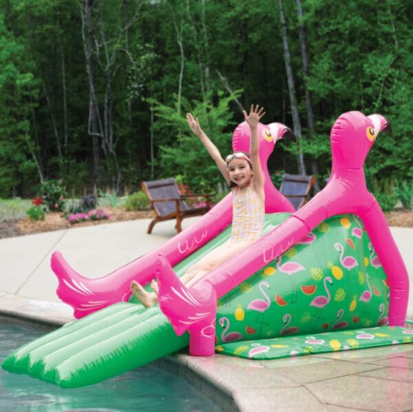 Giant Inflatable Flamingo Pool Slide w/Built-in Side Water Sprinklers for Kids- Extra Large Size (98"x 51"x 51") - Soft Landing Pad, Durable, Easy to Inflate - Perfect for Summer Parties, Outdoor Fun
