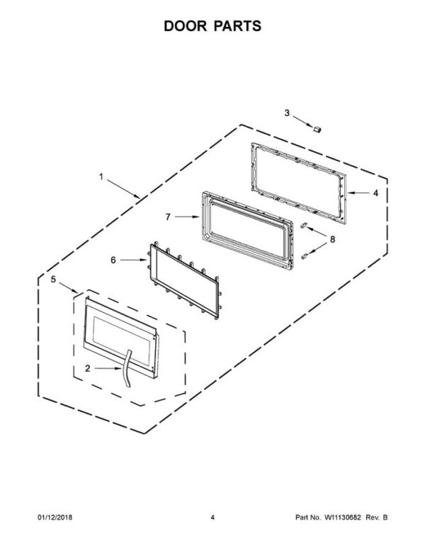 Kircuit Replacement Part for Whirlpool Microwave WMH53521HZ Series, Part 1 Door, Complete (White) of Door Parts