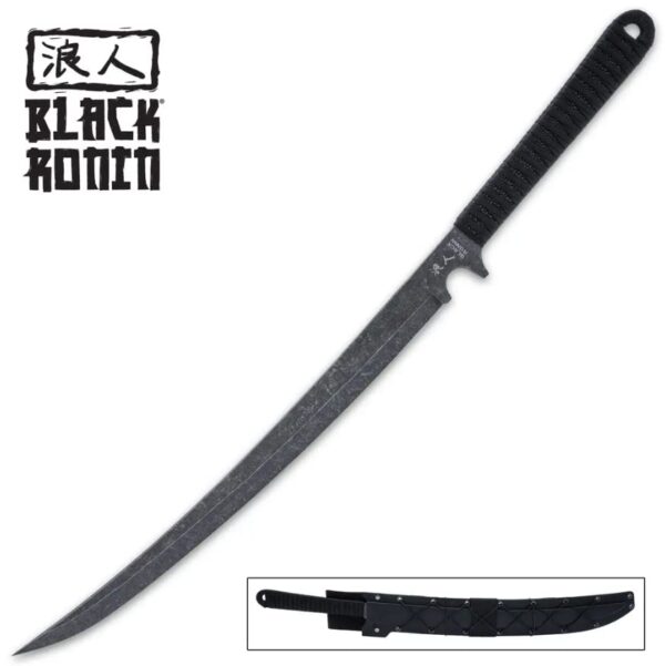 BLACK RONIN Black Combat Wakizashi Sword and Injection Molded Sheath - Stainless Steel Blade, Full-Tang, Faux Rayskin, Cord-Wrapped Handle, Use for Tactical Operations and Missions - Length 27” - Image 3