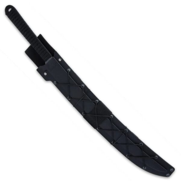 BLACK RONIN Black Combat Wakizashi Sword and Injection Molded Sheath - Stainless Steel Blade, Full-Tang, Faux Rayskin, Cord-Wrapped Handle, Use for Tactical Operations and Missions - Length 27”