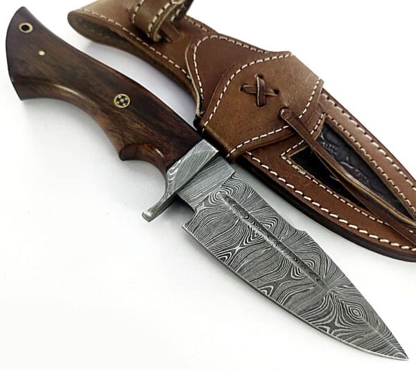 BLACK WOLF KNIVES Fixed Blade Walnut Wood Handle Handmade Damascus Steel Tracker Knife Hunting Knife, Bush craft, Camping, with Cowhide Leather Sheath – BW-4152 - Image 3