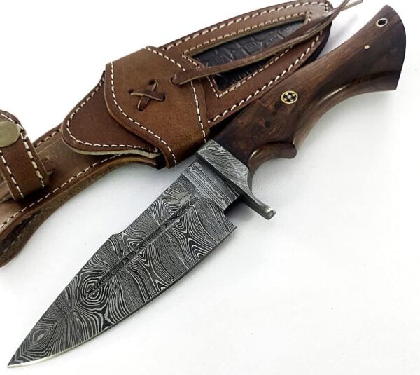 BLACK WOLF KNIVES Fixed Blade Walnut Wood Handle Handmade Damascus Steel Tracker Knife Hunting Knife, Bush craft, Camping, with Cowhide Leather Sheath – BW-4152