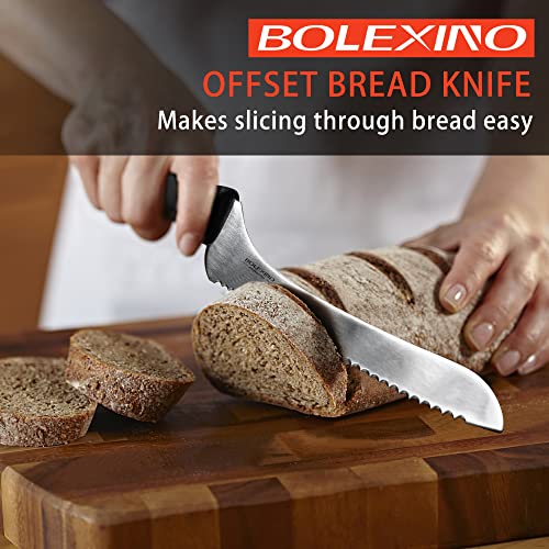 BOLEXINO 9 Inch Offset Serrated Bread Knife Wide Wavy Edge knife, High Carbon Stainless Steel Multi-Purpose Kitchen Knife for Homemade Bread, Crusty Breads, Cake, Bagel - Image 2