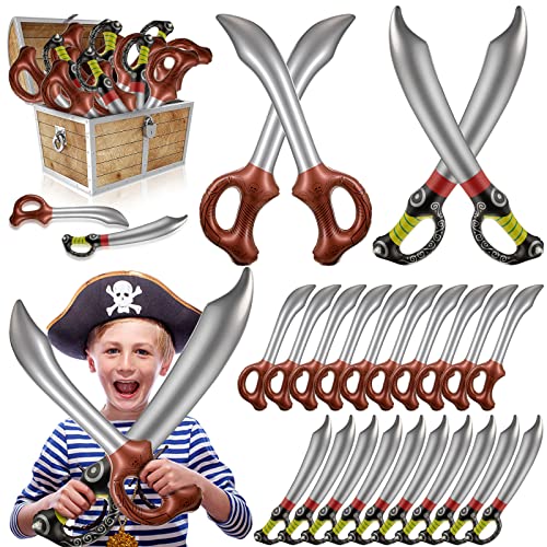 Charniol 24 Pieces Inflatable Pirate Swords Halloween Toy Sword Party Favors Birthday Supplies Inflated Knife for Swimming Pool Cosplay Stage Props Costume Accessories