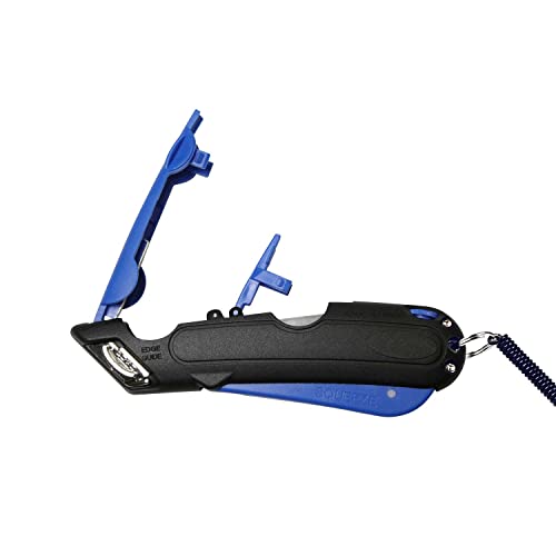 Cosco Box Cutter Knife with Shielded Blad Storage Compartment, Self-Retracting Cutter with Belt Holster for Boxes, Carboard, Cartons and Plastics, Black and Blue (091524) - Image 3