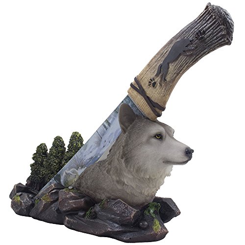 Decorative Gray Wolf Hunting Knife on Display Stand with Stainless Steel Blade for Rustic Cabin & Lodge Decor As Shelf, Mantel or Desk Decorations or Gifts for Hunters and Outdoorsmen - Image 3