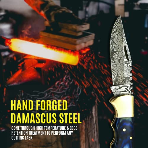 FH KNIVES 6.5" Handmade Damascus pocket knife for men Folding knife with sheath for Outdoor, Camping, Hiking Unique Gift for Husband, Boyfriend - Image 3