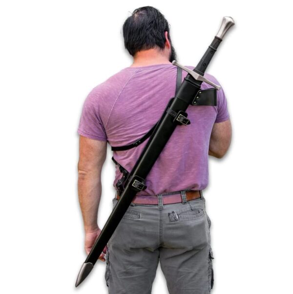 HONSHU Broadsword and Scabbard - 43 1/2" Full Length | Blade Color & Style Options | Balanced & Lightweight | Rugged TPR with No-Slip Grip | Stainless Steel Pommel | Leather Belt Hanger
