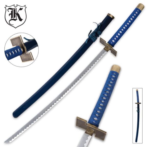 K Exclusive Grimmjow Zanpakuto Sword with Scabbard - Stainless Steel Blade, Blue Cord-Wrapped Handle, Detailed Anime Replica - Anime Collector Must-Have - 41” Overall - Image 3