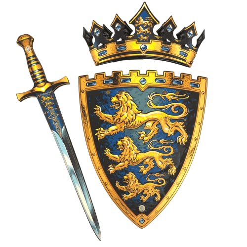 Liontouch Triple Lion King’s Sword, Shield & Crown for Kids | Medieval Pretend Play Toy Set in Foam for Children with Golden Lion Theme | Safe Weapons & Battle Armor for Dress Up, Cosplay & Costumes
