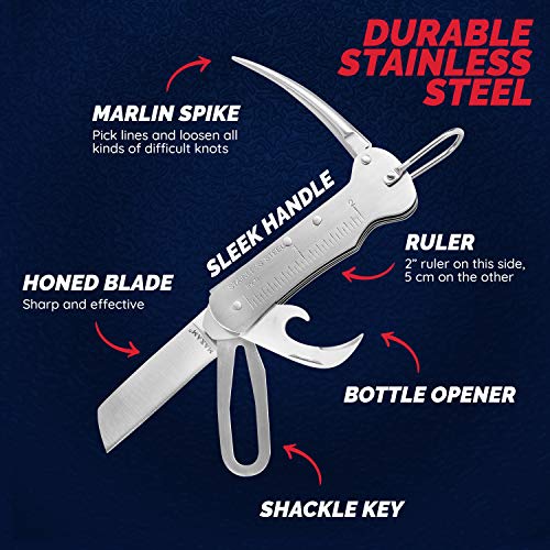 Maxam 3 3/4 Inch Sailor's Tool, a Powerful Multi-Use Sailor Knife Ideal for Boating, Fishing, Camping or Outdoor Activity, Silver - Image 3
