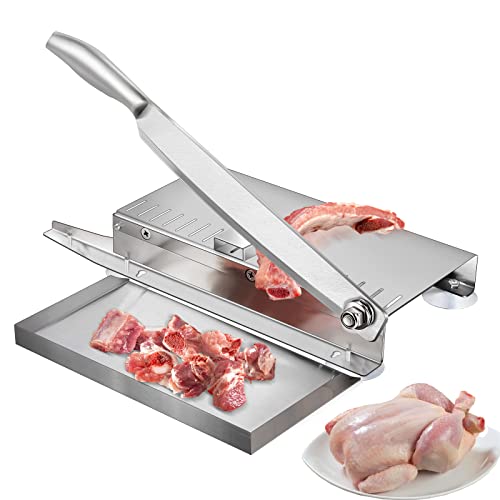 Meat Slicer Bone Cutter 20in,Manual Ribs Chopper for Chicken Fish or Beef,Stainless Steel Frozen Meat Slicer with Food Tray