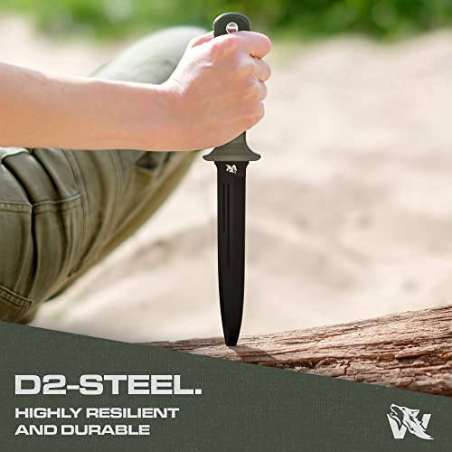 ODENWOLF W-Catcher Fixed Blade Knife with Sheath - Large Hunting Knife made of D2 steel - Big Fixed Blade Double Edge Knife with Non-Slip TPE Handle - Full Tang Survival Knife for Outdoor Activities - Image 3