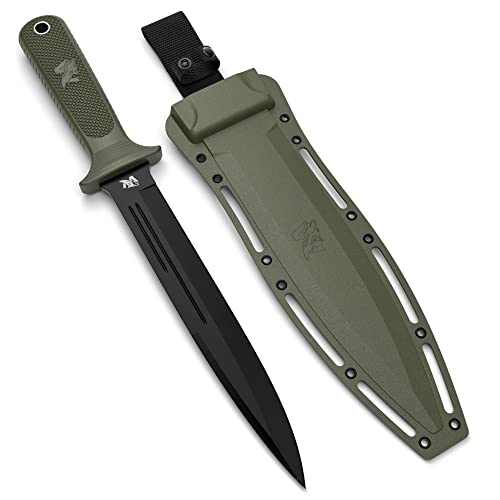 ODENWOLF W-Catcher Fixed Blade Knife with Sheath - Large Hunting Knife made of D2 steel - Big Fixed Blade Double Edge Knife with Non-Slip TPE Handle - Full Tang Survival Knife for Outdoor Activities
