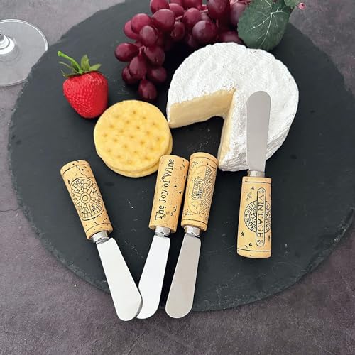 Supreme Housewares Cheese and Butter Spreader Knives Wine Cork Decor 4-Piece Hand Painted Resin Handle with Stainless Steel Blade Multipurpose Cheese Spreader set (Vintage Wine Cork) - Image 3