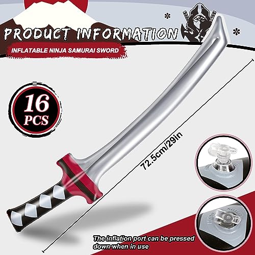Whaline 16pcs Inflatable Ninja Samurai Sword Blow Up Ninja Swords Inflated Katana Sword Toy Costume Accessories for Party Favors Cosplay Samurai Theme Party Stage Props,Black and Red - Image 3