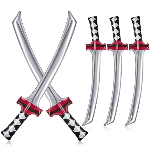 Whaline 16pcs Inflatable Ninja Samurai Sword Blow Up Ninja Swords Inflated Katana Sword Toy Costume Accessories for Party Favors Cosplay Samurai Theme Party Stage Props,Black and Red