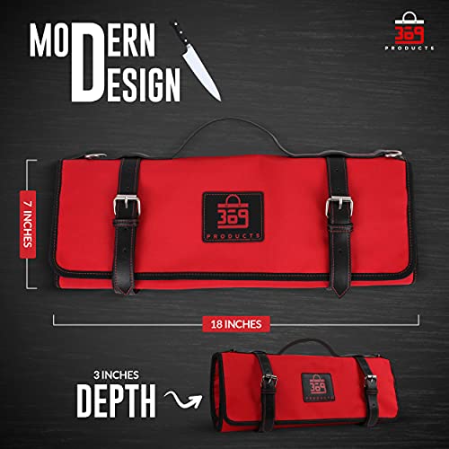 369 Products Chef Knife Bag - 18" x 7" x 3" Waterproof Polyester Knife Roll Bag with 13 Slots, Stylish Leather Straps and Detachable Shoulder Harness, Additional Zipper Compartment - Image 3