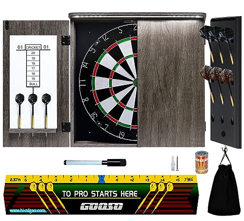 GOOSO Dart Board Cabinet Set with 18 Inch Bristle Dartboard, Darts Holder Wall Mounted, Darts Throw Line, and Ready-to-Play Bundle with Steel Tip Darts Set