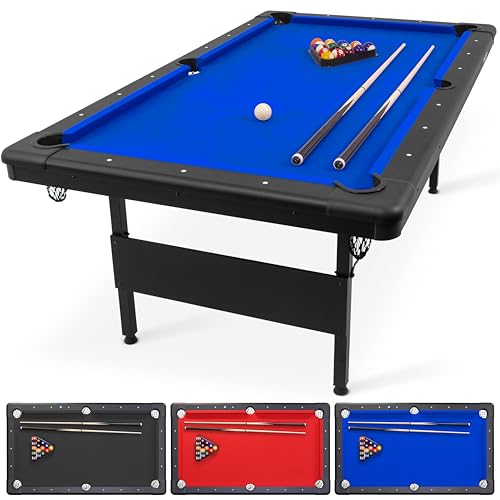 GoSports 6, 7, or 8 ft Billiards Table - Portable Pool Table - Includes Full Set of Balls, 2 Cue Sticks, Chalk and Felt Brush; Choose Size and Color