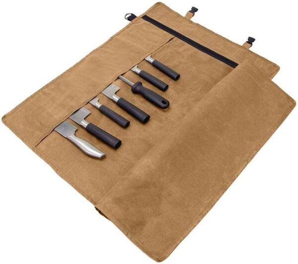 Knife Roll,Knife Bag,Knife Case,Waxed Canvas Chef Knife Bag,Portable Knife Roll Bag With 10 Slots Plus 1 Zipper Pockets Can Hold Home Kitchen Knife Tools Up To 18.8”,Heavy Duty Knife Bags For Chefs