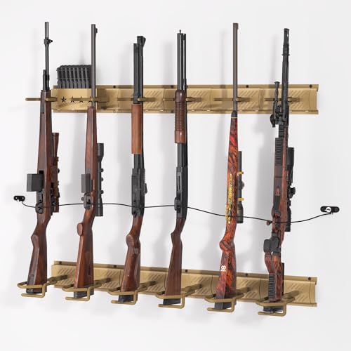 OSIEWEN Indoor Gun Racks for Wall, 6 Slots Adjustable Gun Rack with Magazine Box & Cable Gun Lock, Heavy Duty Steel Rifle Rack, Gun Rack Wall Mount Display Stand with Soft Padding