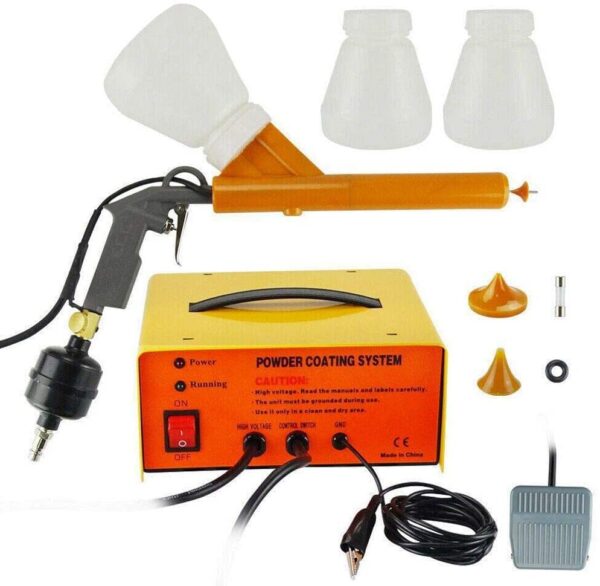 Powder Coating Gun, Electrostatic Powder Coating System, Powder Coat Machine with Spray Gun, Foot Switch, Power Source, 3 Nozzles, 2 Powder Cups