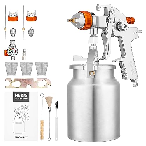 REFINE HVLP Spray Gun, Siphon Air Paint Sprayer Gun with 1.7mm 2mm Nozzle Sets, 1000CC Automotive Paint Gun with Air Regulator, Professional for Car, Furniture, House Painting.