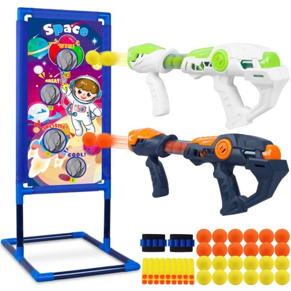 Shooting Game Toy for Boys, 24 Foam Balls & 18 Soft Bullets, 2pk Foam Ball Popper Air Guns & Standing Shooting Target, Compatible with Toy Guns, Gifts for Age 3 4 5 6 7 8 9-12 Year Old Kids Girls