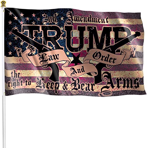 Trump 2024 Flag 3x5 Ft,Trump Law & Order 2nd Amendment Guns American Flags,Vivd Color and Fade Proof, Patriotic Flags for Rooms Outdoor Indoor Decoration Banner