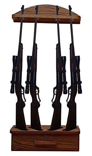Weaver Wood Designs Gun Rack 4-Gun Solid Oak Wall Display With Locking Ammo Cabinet