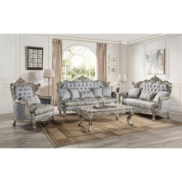 Acme Furniture Miliani Tufted Fabric & Wood Loveseat with 3 Pillows in Gray - Image 3