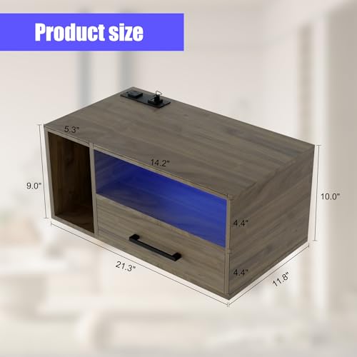 Floating Nightstand with Charging Station and LED Lights, Floating Bedside Table with Drawers Wall Mounted Nightstands,for Bedroom Room, 21.3" x 11.8" x 10",Grey - Image 2