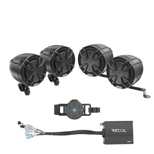 RECOIL R3B-Q Quad Bluetooth Speakers System, Super Loud 3” Speakers, 360 Watts Class-D Amplifier with Built-in Bluetooth, Waterproof Wireless Remote,ATV, Motorcycle, Golf Cart & 12 Volt Vehicles
