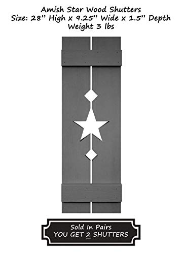 Amish Star Wooden Shutters, Interior Window Shutters, Country Home Decor, Rustic Home Decor, Pair of Shuttters - 20 Colors - Slate Gray - Image 3