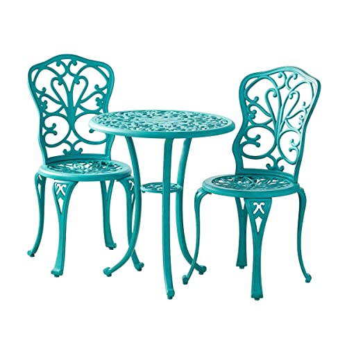 D&F Design Outdoor All- Weather 3-Piece Cast Bistro Set, Patio Bistro Table Sets with 2 Chairs and 1 Round Table with Umbrella Hole for Porch, Lawn, Garden, Backyard - Image 3
