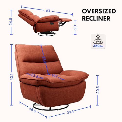 FLEXISPOT XC6 Manual Swivel Glider Rocker Recliner, Oversized Living Room Rocking Chair with Adjustable Backrest & Footrest, Modern Home Theater Lounge Sofa for Living Room, Bedroom, Nursery, Orange - Image 3