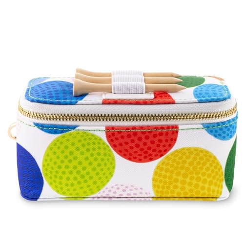 Kate Spade New York Women’s Golf Set, Includes 3 Wooden Golf Tees & 3 Balls with Zipper Pouch, Gold Clasp Secures to Bag, Golfball Pattern Mini Golf - Image 3