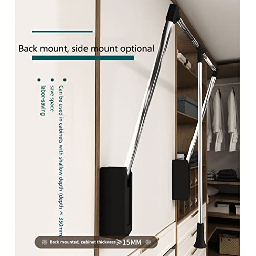Pull Down Closet Rod System, Soft-Close Polished Chrome Heavy Duty Rods Hanger for Hanging Clothes Wardrobe Lift Rail Organizer Storage System,420~510MM/16.5~20" - Image 3