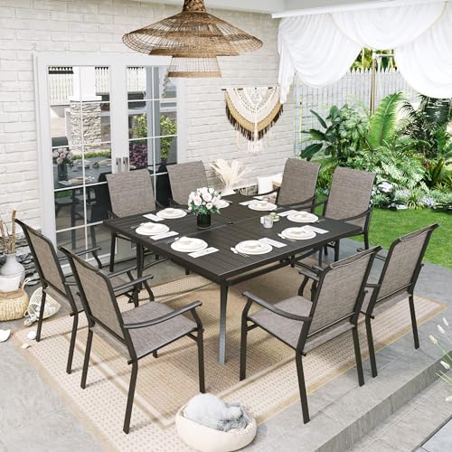 Sophia & William Patio Dining Set 9 Pieces, 8 Quick Dry Textilene Chairs and 1 Large Square Outdoor Dining Table, Durable All-Weather Patio Furniture for Lawn, Park, and Courtyard Support 350lbs - Image 3