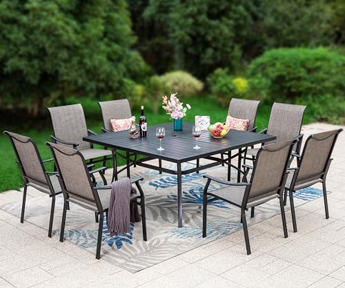 Sophia & William Patio Dining Set 9 Pieces, 8 Quick Dry Textilene Chairs and 1 Large Square Outdoor Dining Table, Durable All-Weather Patio Furniture for Lawn, Park, and Courtyard Support 350lbs