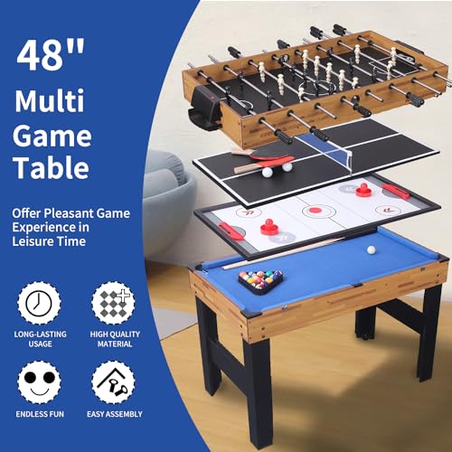 TALLO Combination Game Table, 48-in Folding Portable Combo Game Table Set w/Ping Pong, Air Hockey, Pool Billiards for Kids and Adults, Indoor and Outdoor Games - Image 3
