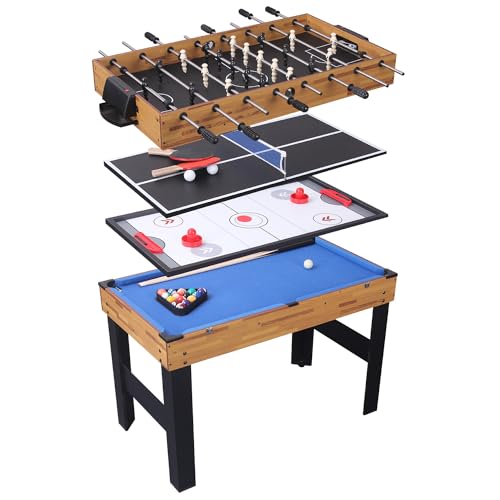 TALLO Combination Game Table, 48-in Folding Portable Combo Game Table Set w/Ping Pong, Air Hockey, Pool Billiards for Kids and Adults, Indoor and Outdoor Games